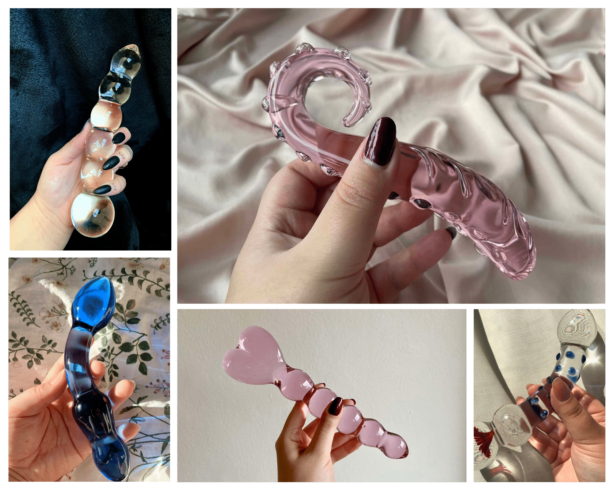 A review of the 5 best glass dildos for temperature play, showcasing their elegant designs against a clean background