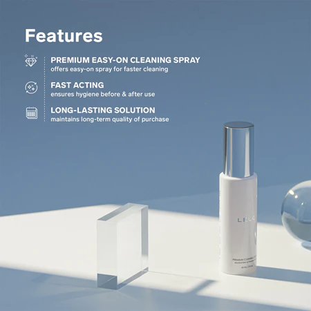 A sleek black bottle of LELO's Premium Sex Toy Cleaning Spray.